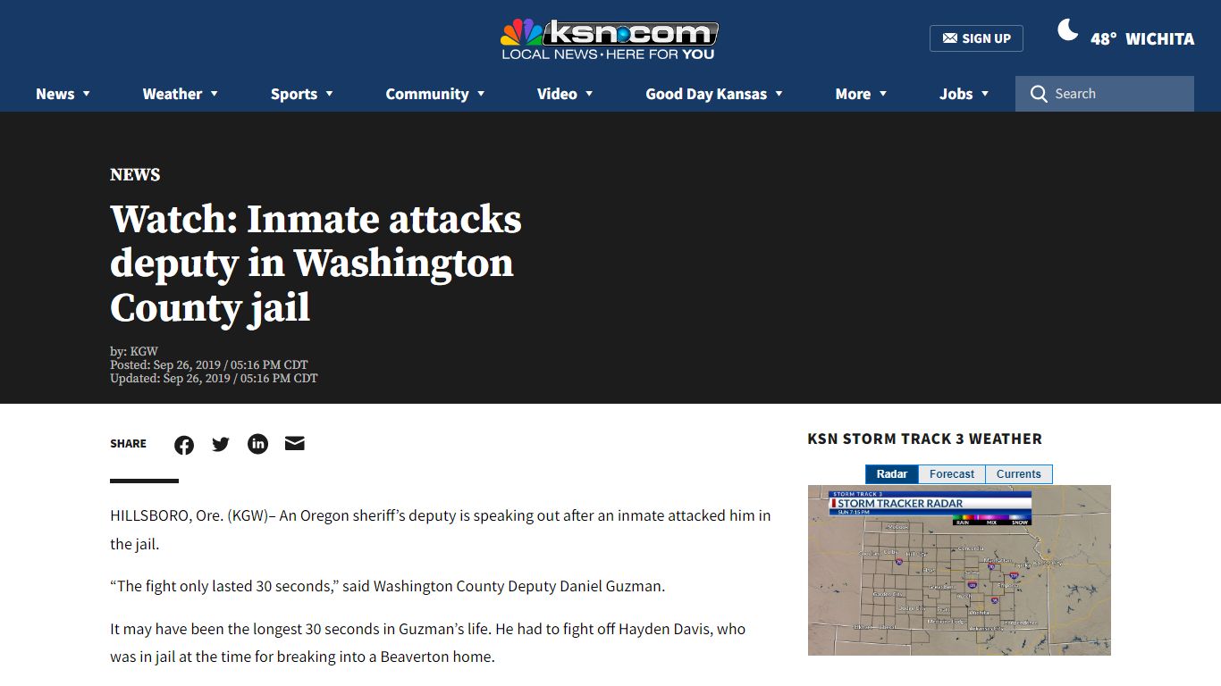 Watch: Inmate attacks deputy in Washington County jail - KSN-TV