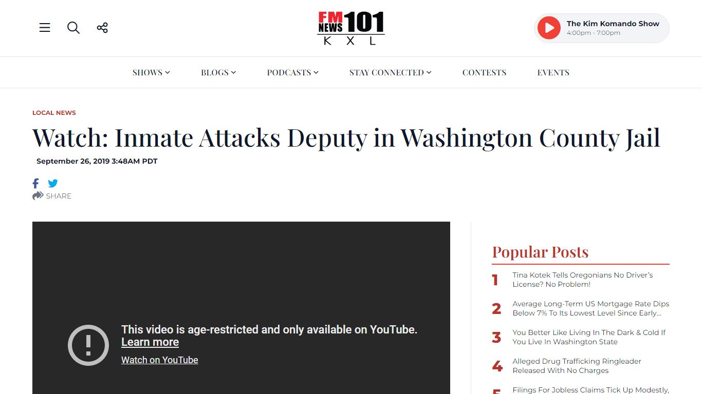 Watch: Inmate Attacks Deputy in Washington County Jail - KXL